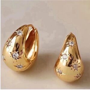 New! Anthropologie Aster Gold Plated Hoop Huggie Earrings (2010) NWOT